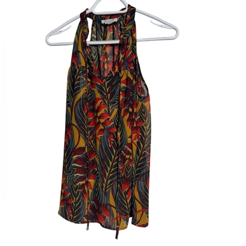 Molly Bracken Sheer Sleeveless Racerback Top Tropical Print– Size Small Flowy